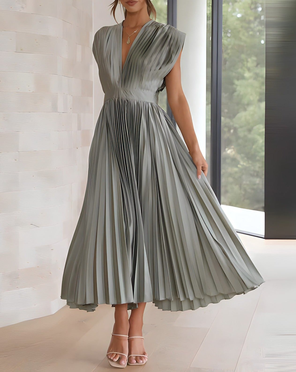 ELENA | ELEGANT PLEATED MIDI DRESS